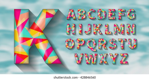 Volumetric geometric English alphabet with shadows. Polygonal geometry. EPS10.