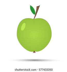 volumetric green apple with handle with shadow on a white background. vector illustration