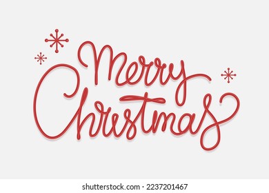 Volumetric handwritten red christmas text Merry Christmas.