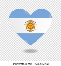 Volumetric heart of Argentina on checkered background denoting transparency, vector image