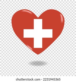 Volumetric heart of Switzerland on checkered background denoting transparency, vector image