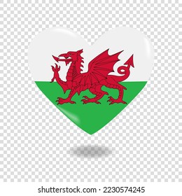 Volumetric heart of Wales on checkered background denoting transparency, vector image