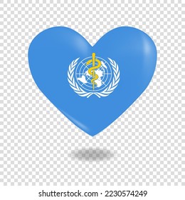 Volumetric heart of World Health Organization on checkered background denoting transparency, vector image