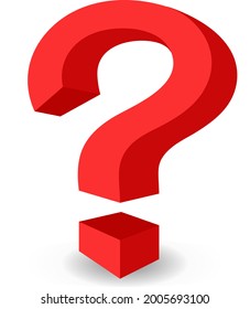 Volumetric illustration of a large red question mark. The isolated object on a white background.