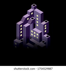 Volumetric isometric illustration with geometric fantastic building