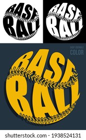 Volumetric letters with name BASEBALL on background of sports ball. Element for print and design of sports competitions. Isolated vector