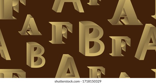 Volumetric letters. Seamless background of 3D letters. Vector illustration. Scattered letters