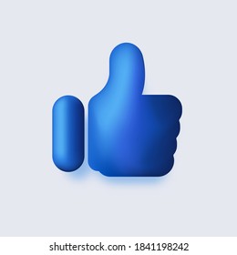 Volumetric like 3d. Blue thumb raised up approval in social networks marketing vote with successful comments super information with mandatory mailing online vector users gesture good excellent.