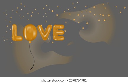 volumetric love word on gray background. vector illustration