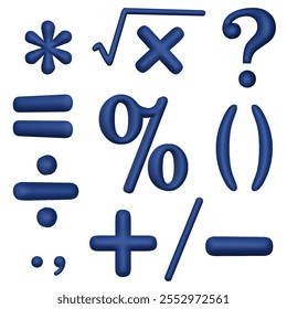 Signos matemáticos volumétricos. División, multiplicación, ecuaciones