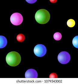 Volumetric multicolored balls of different sizes. Vector seamless illustration.