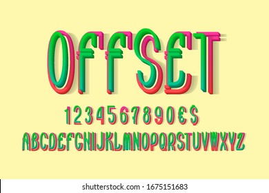 Volumetric Offset Alphabet With Numbers And Currency Signs. 3d Display Font.