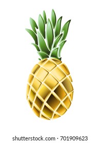 Volumetric pineapple. Summer tropical vector illustration.