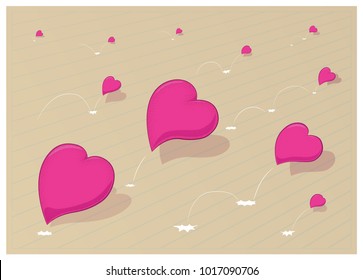 Volumetric pink hearts jumping over the surface. Eps10