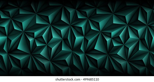 Volumetric polygonal cyan pattern. Vector horizontal luxury abstract turquoise background. Dark modern dynamic fond. Repeating geometric. Low poly texture. Black edges