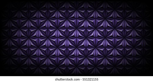 Volumetric polygonal dark purple pattern. Vector luxury abstract metal background. Modern horizontal grey fond. Triangle. Black edges. Glossy triangles. Repeating pattern. Wallpaper. Low poly texture.