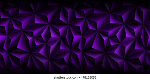 Volumetric polygonal violet pattern. Vector horizontal luxury abstract purple background. Dark modern dynamic fond. Repeating geometric. Low poly texture. Black edges