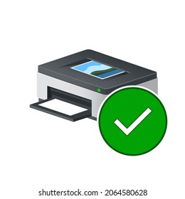 Volumetric printer with check mark icon for personal computer or system unit