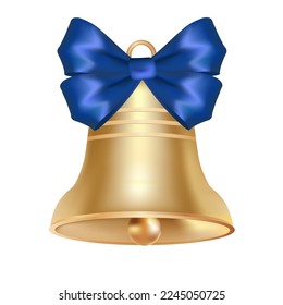 Volumetric realistic golden Christmas bell isolated on white background