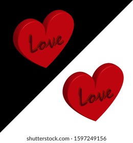 Volumetric red heart 3D with the word love.
Symbol of love and fidelity for Valentine's Day. Vector illustration.