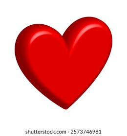 Volumetric red heart, love, romance or valentine's day, heart icon, white background, vector