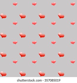 volumetric red hearts of various sizes on the background