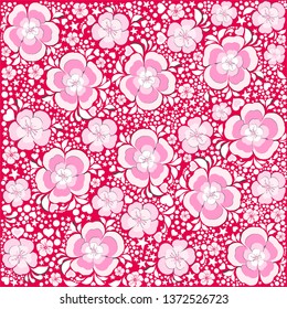 Volumetric seamless floral pattern background. Paper cut out seamless floral pattern. Elegant texture for backgrounds. 3D elements with shadows. Vector illustration.