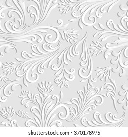 Volumetric seamless floral pattern background. Paper cut out seamless floral pattern.