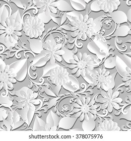 Volumetric seamless floral pattern background. Paper cut out seamless floral pattern.
