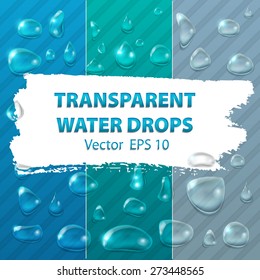Volumetric transparent drop of water with reflections. Vector illustration. Can be used on any background