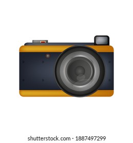 Volumetric vector camera. Camera icon with orange and blue color. Isolated.