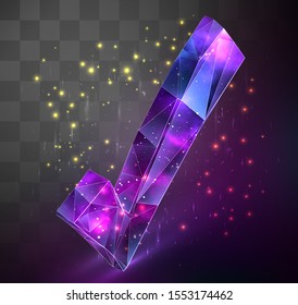 volumetric vector check mark sign with space inside on replaceable translucent background
