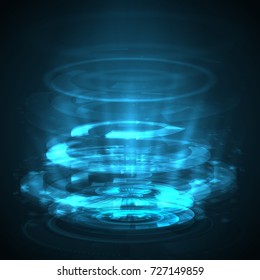 volumetric vector interface. blue on a dark background. HUD