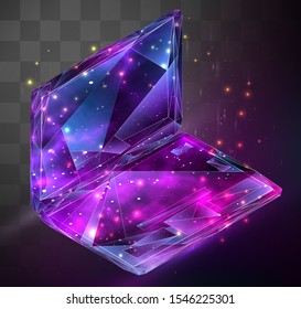 Volumetric vector laptop icon with space inside on replaceable translucent background.