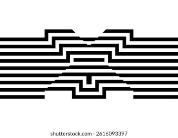 Volumetric vector letter X of black parallel lines on a white background. Modern striped pattern in retro style. Direction indicator, navigation.pointer Vector background. 3 d. op art. For advertising