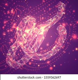 volumetric vector symbol and, made of pink crystal with exploding pieces