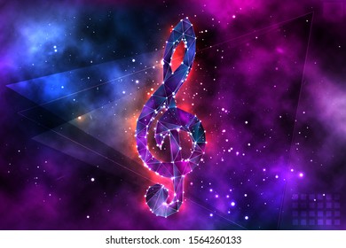 volumetric vector treble clef with space inside on replaceable translucent background
