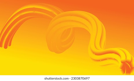 Volumetric yellow tubes.Wavy yellow orange strings.Gradient background.3d tube paste.
