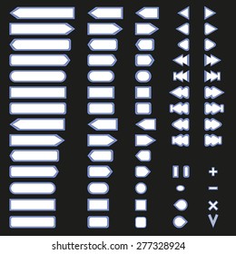 Voluminous blue buttons for design internet pages of different sizes and shapes on a black background