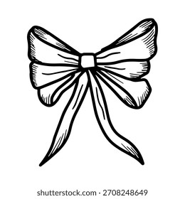 Voluminoso arco de regalo dibujado a mano. Elegante estilo de boceto de la cinta de regalo. Ilustración vectorial decorativa que simboliza celebración, regalo y festividad