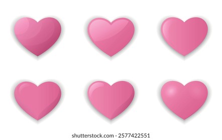 Voluminous hearts set. Valentines day design elements in trendy pink color. Love and romantic symbols. Vector 3d images