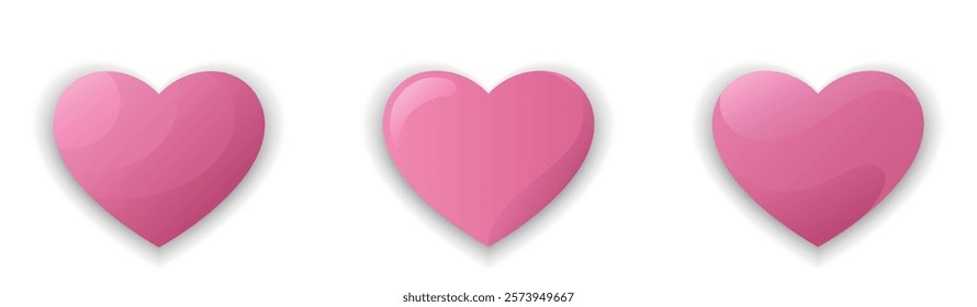 Voluminous hearts for Valentines day in pink color. Love and romantic symbols. Isolated vector 3d images