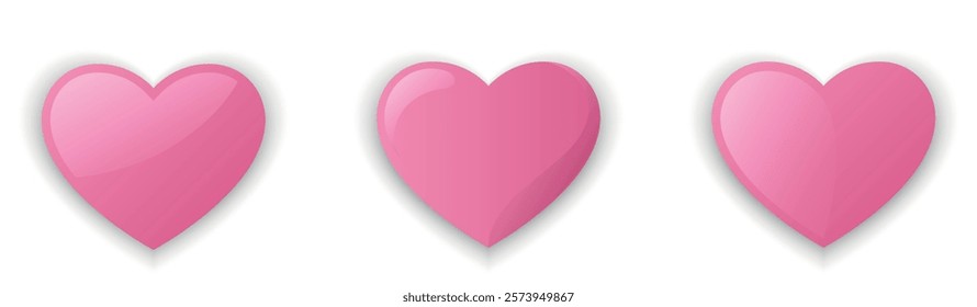 Voluminous hearts for Valentines day in trendy pink color. Love symbols. Isolated vector images