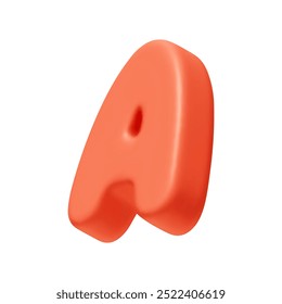 Voluminosa letra A. signo de la letra de color rojo suave. Diseño 3D realista en estilo de dibujos animados. Aislado sobre fondo blanco. Ilustración vectorial