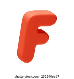 Voluminous letter F. letter sign red soft color. Realistic 3d design in cartoon style. Isolated on white background. vector illustration