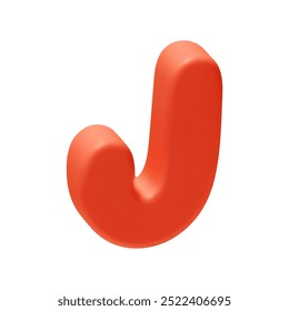 Voluminous letter J. letter sign red soft color. Realistic 3d design in cartoon style. Isolated on white background. vector illustration