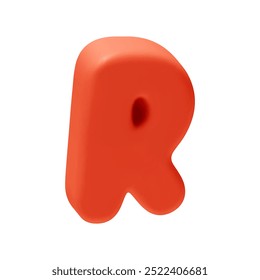 Voluminous letter R. letter sign red soft color. Realistic 3d design in cartoon style. Isolated on white background. vector illustration