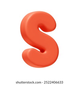 Voluminous letter S. letter sign red soft color. Realistic 3d design in cartoon style. Isolated on white background. vector illustration