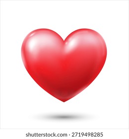 A voluminous red heart with highlights on a white background. A Valentine's Day heart, for your designs. Vector EPS 10.