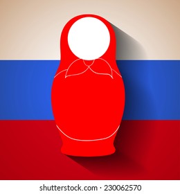 Voluminous silhouette of matryoshka with shadow on white-red-blue background for your design